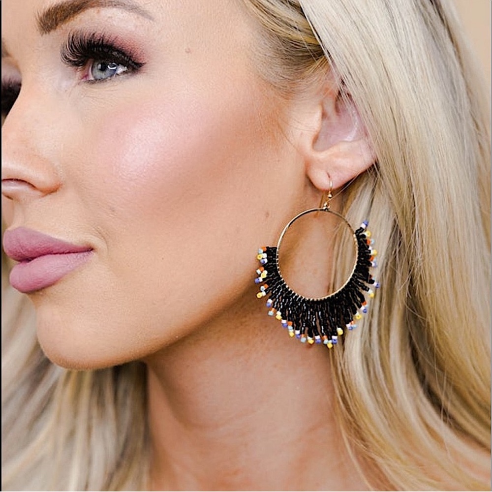 🆕🖤MESTIERE: BLACK Gold Multi Seed Bead Dangle Hoops